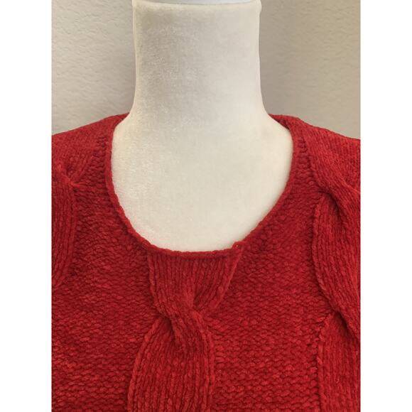 Women’s Red Cable Knit Sz Small Soft Chenille Sweater Pullover By Karen Scott - Picture 5 of 6